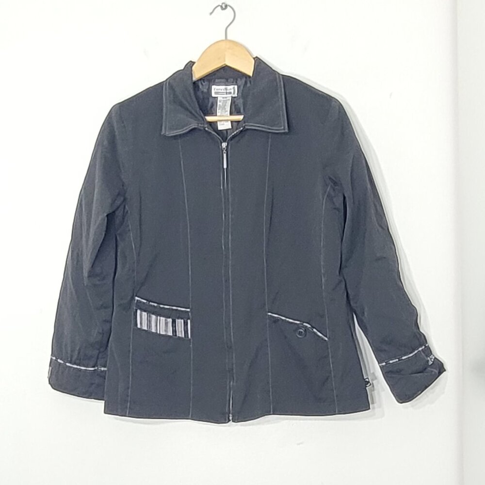 Conviction Black Grey Cotton Blend Lightweight Full Zip Up Casual Jacket Medium